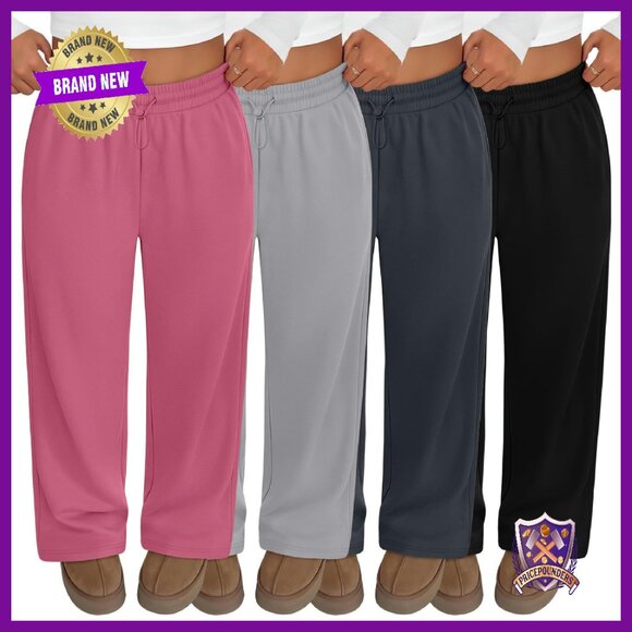 Plus Size High Waist Wide Leg Sweatpants 4 Pack Yoga Lounge Pants
